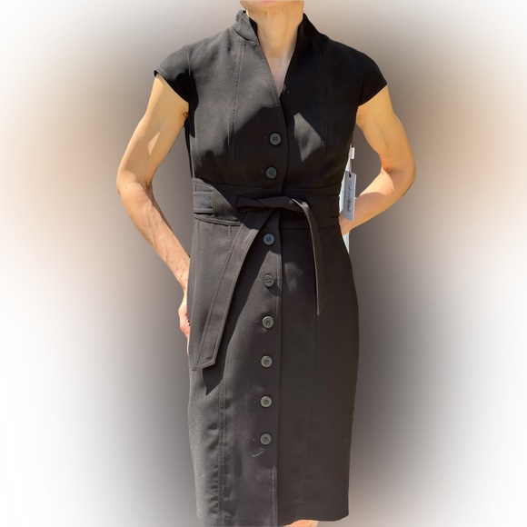 Calvin Klein Dresses & Skirts - NWT Calvin Klein Collarless Black Belt Tie Shirt Dress- Sz 4